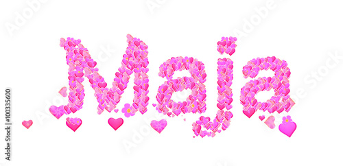 Fotografie Maja female name set with hearts type design