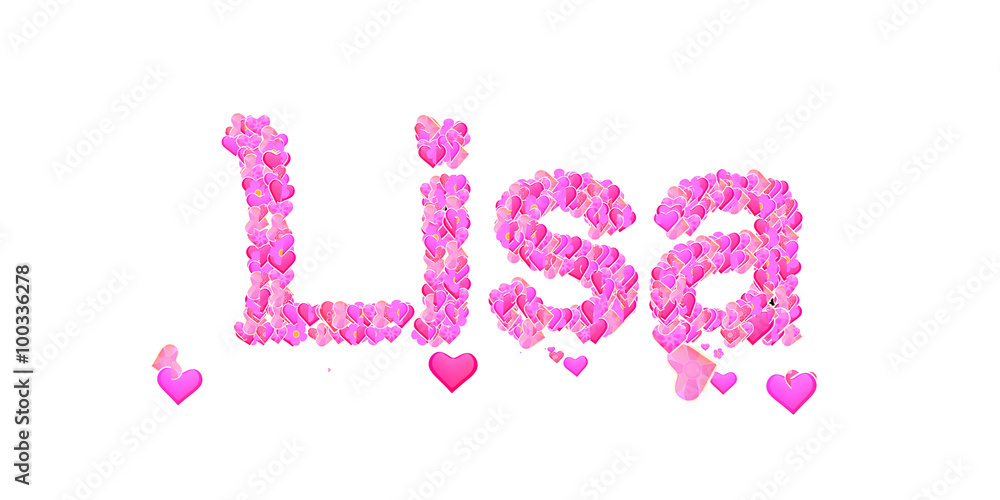Lisa female name set with hearts type design