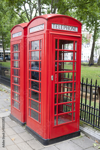 Traditional Red Telephone Cabin Box in London, England, UK