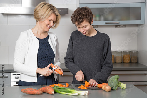 Mother and Son in the kitchen