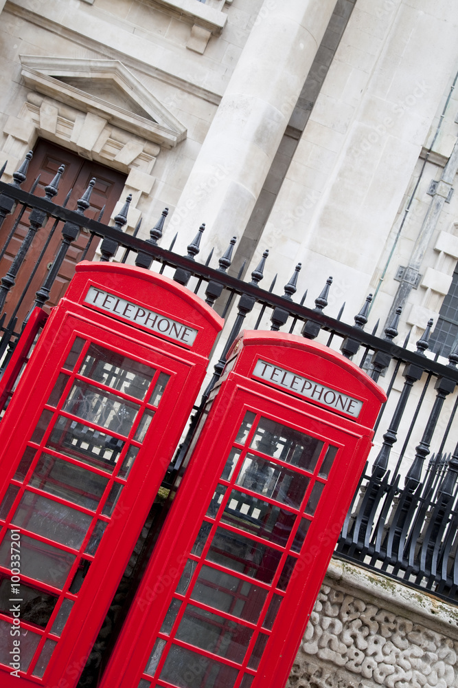Two Traditional Red Telephone Boxes, London, England, UK Two Traditional Red Telephone Boxes, London, England, UK