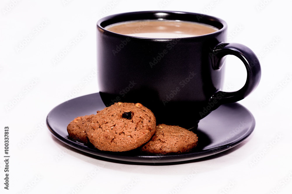 Cup of coffee and cookies composition isolated over the white ba