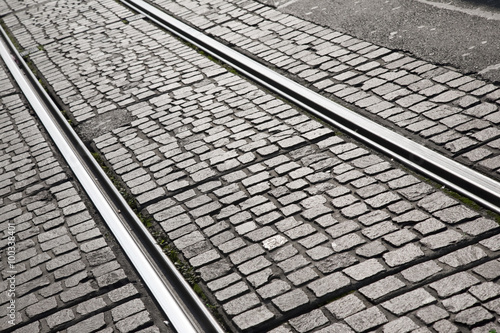 Tram Track on Cobbled Street