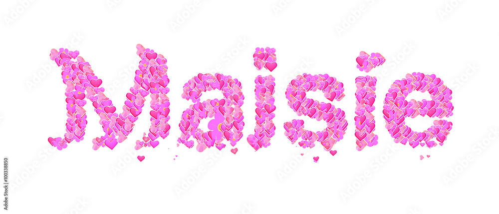 Maisie female name set with hearts type design