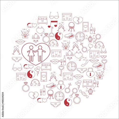 Vector illustration with different Valentines Day elements.Vector line icons. idea illustration for design t-shirts, banners, flyers and other types of polygraphy products