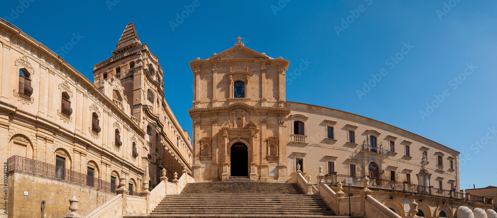 Panoramic view of the Church of Saint Francis Immaculate in the Noto, Italy