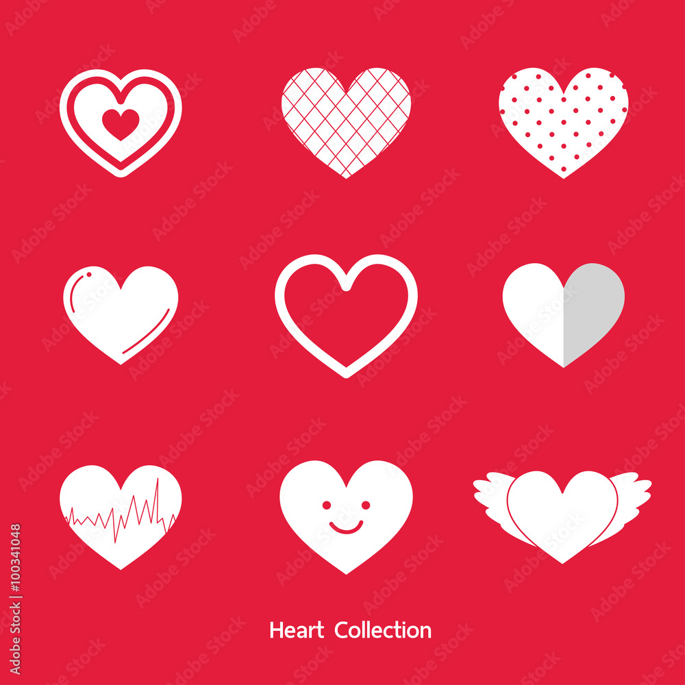 Set of pattern heart icon, flat design vector illustration.