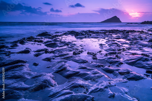 Blur water effect ocean at sunset photo