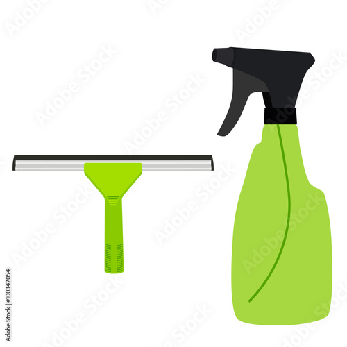 Window squeege and spray bottle