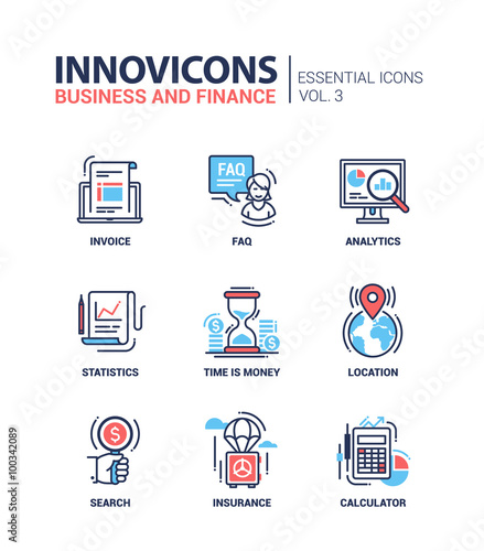 Modern office and business line flat design icons, pictograms set