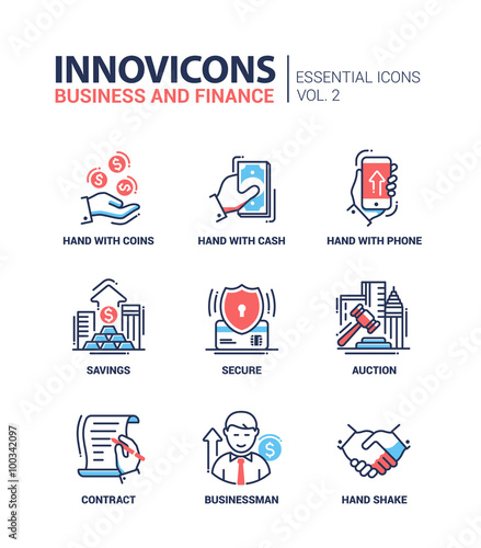 Modern office and business line flat design icons, pictograms set