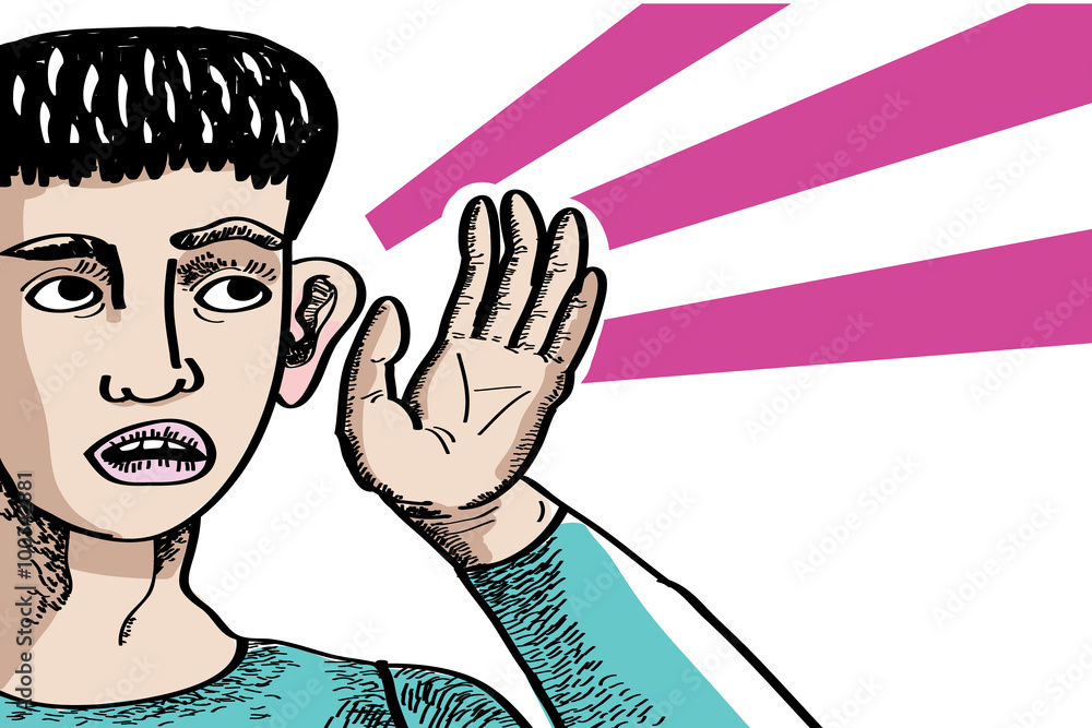 Overhear Vector illustration of a man listening - overhear, gossip, spy concept ...