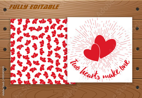 Valentines Day card on wooden table.
