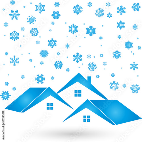 Drei Häuser, Winter, Schnee, Logo, Hintergrund