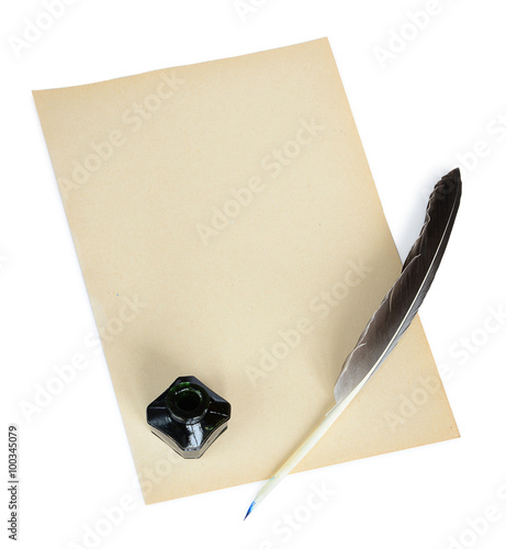 Feather, ink and sheet of p...