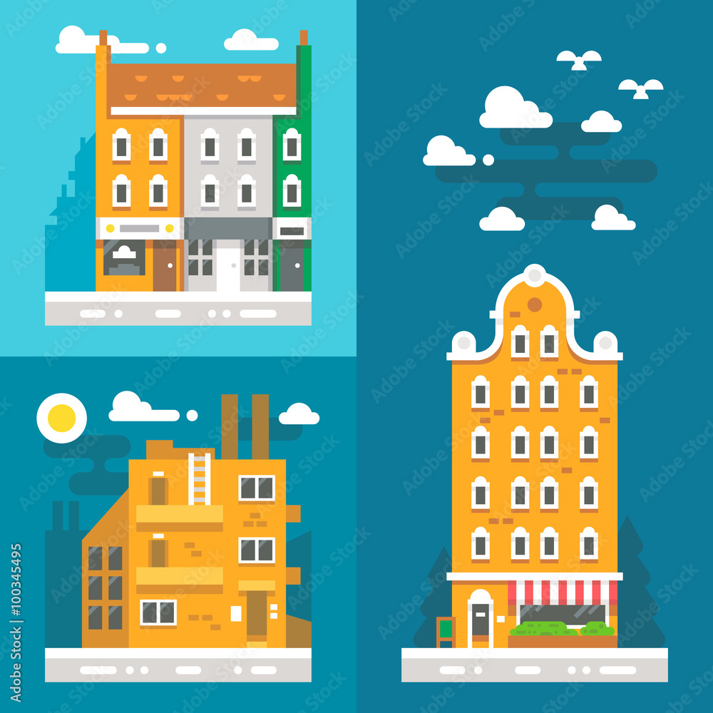 Flat design old european buildings Flat design old european buildings