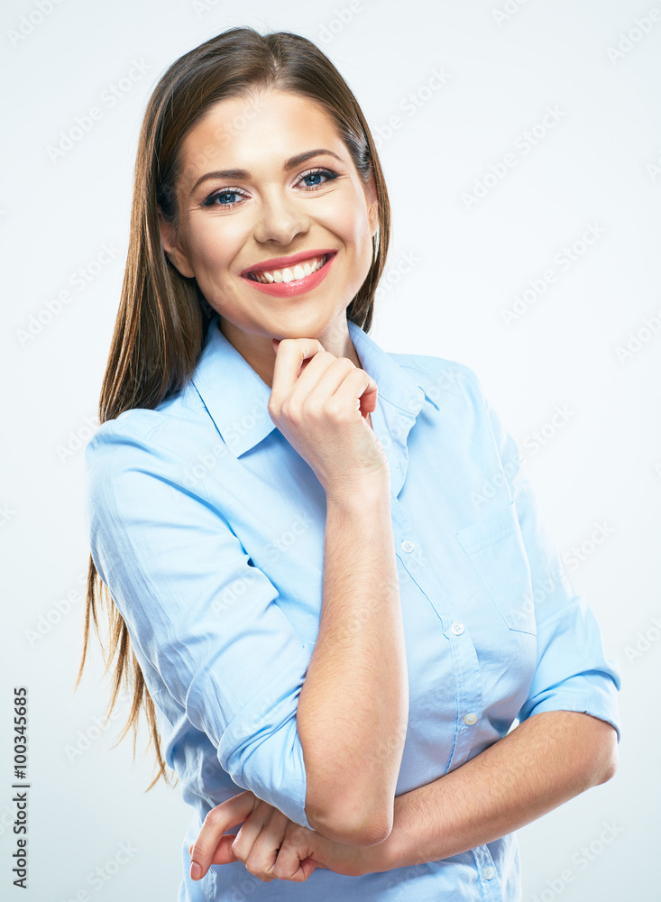 Smiling business woman portrait. Young female model with long h