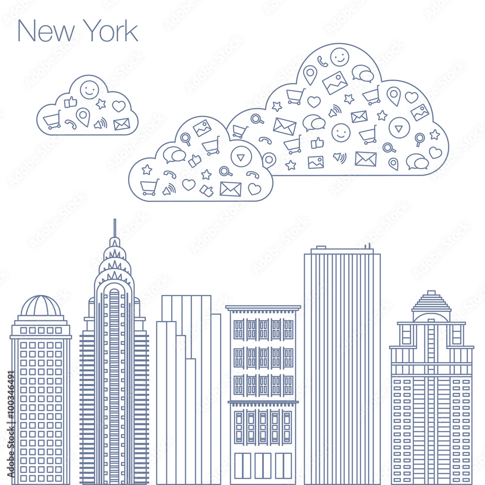 Obraz premium Icons Internet programs and social networking in the city