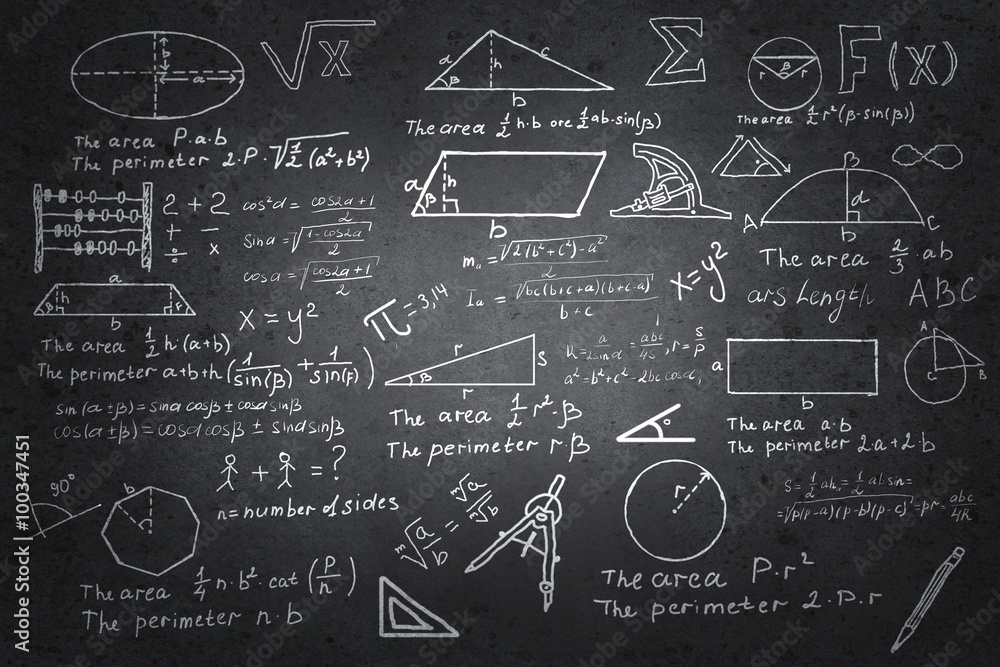 Mathematics sketches on blackboard Mathematics sketches on blackboard