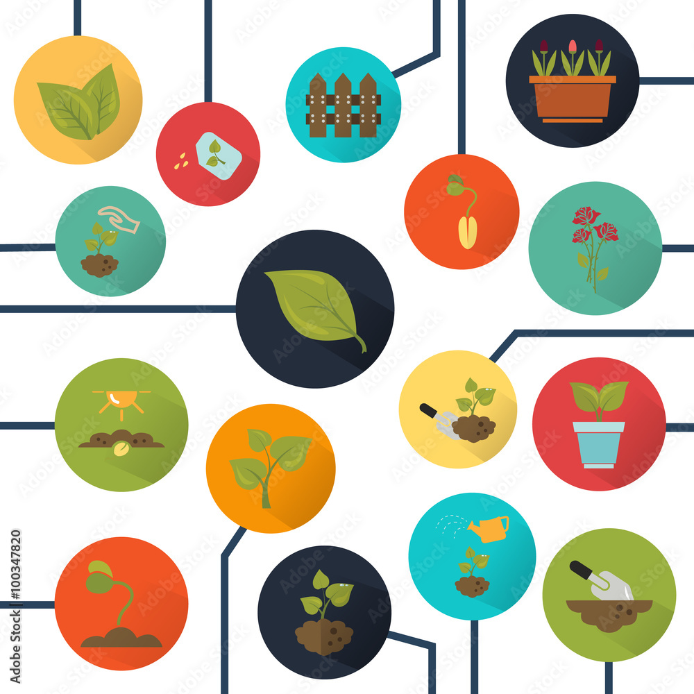 Set of sixteen color agriculture icons