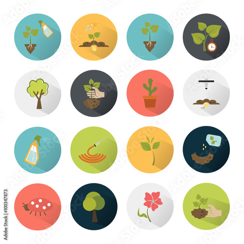 Set of sixteen color agriculture icons