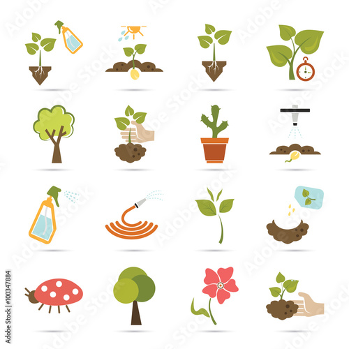 Set of sixteen color agriculture icons