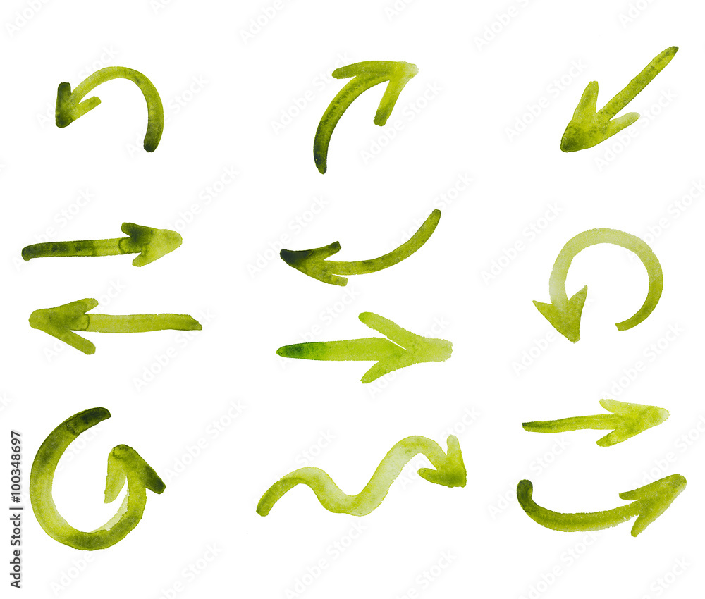 Set watercolor arrows different direction isolated on white background Set watercolor arrows different direction isolated on white background