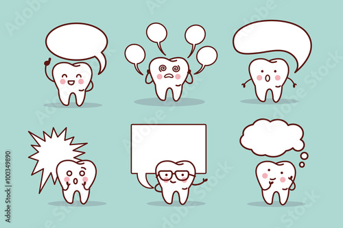 cartoon tooth with speech bubble