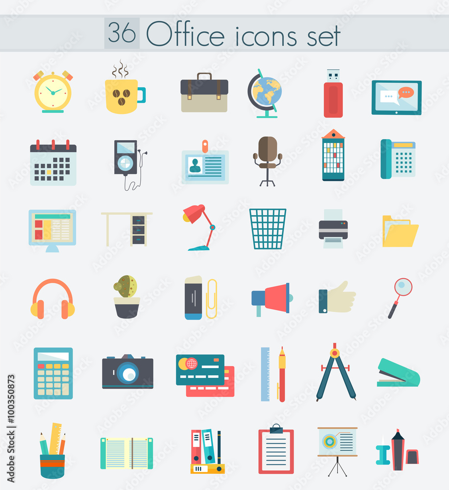 Modern flat design color office icons. Web elements Modern flat design color office icons. Web elements