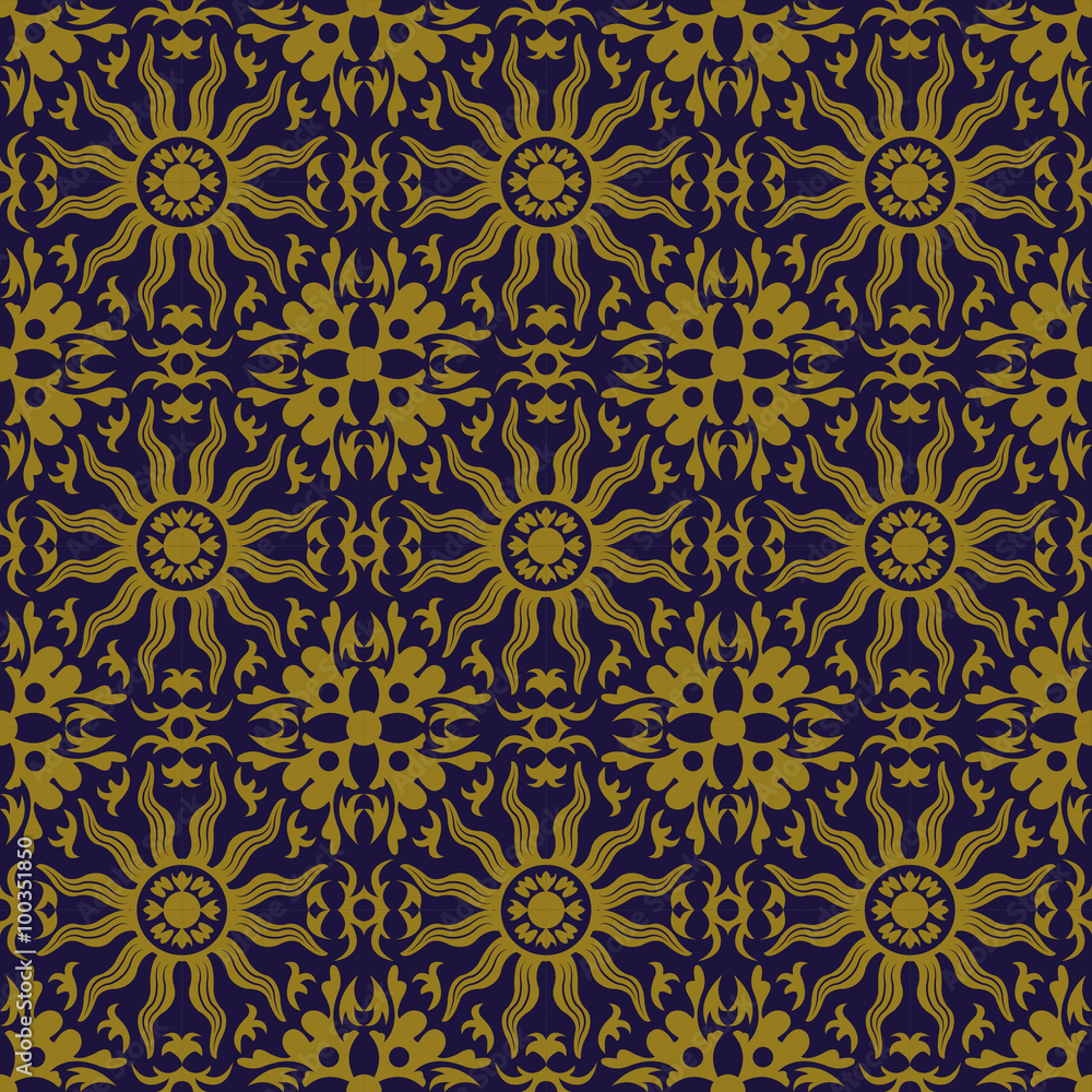 Elegant antique background image of sun round flower kaleidoscope pattern.
