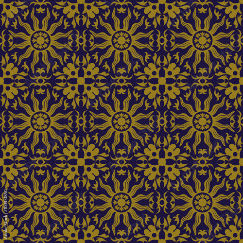 Elegant antique background image of sun round flower kaleidoscope pattern. 