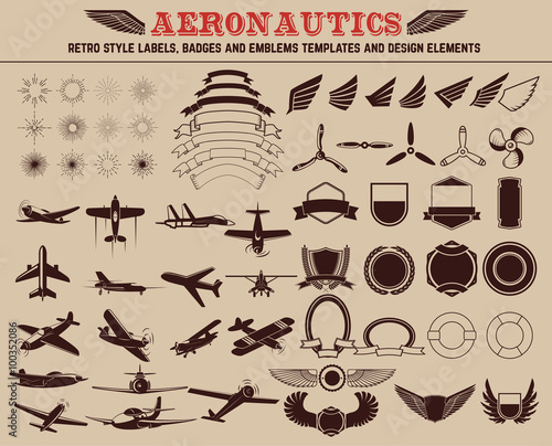 Set of aeronautics labels templates