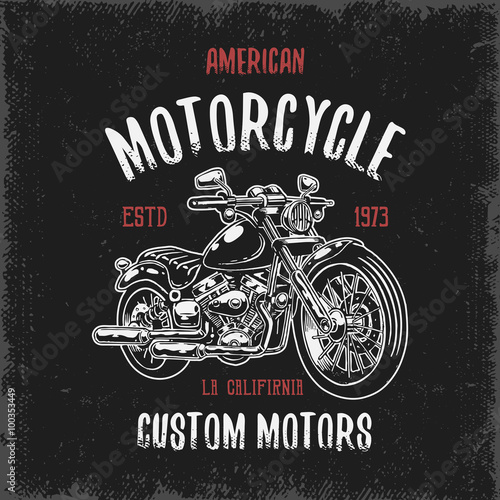 T-shirt print with hand drawn motorcycle
