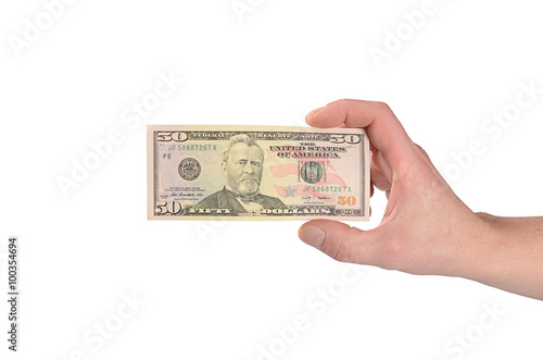 Dollars in a man's hand isolated on white