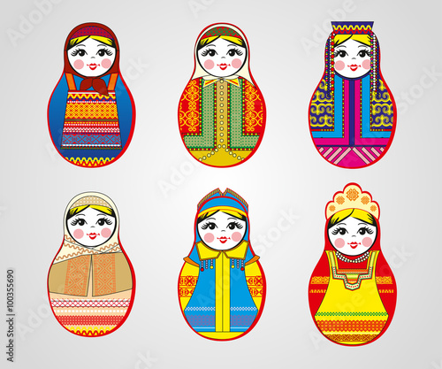 Matryoshka dolls in different outfits