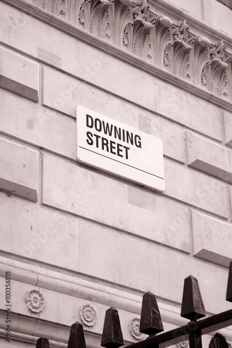 Downing Street Sign, London in Black and White Sepia Tone © kevers