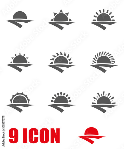 Vector grey sunrise icon set. Sunrise Icon Object, Sunrise Icon Picture, Sunrise Icon Image - stock vector