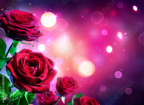 Roses For Valentines Day - Heart Shape Glowing On The Background  