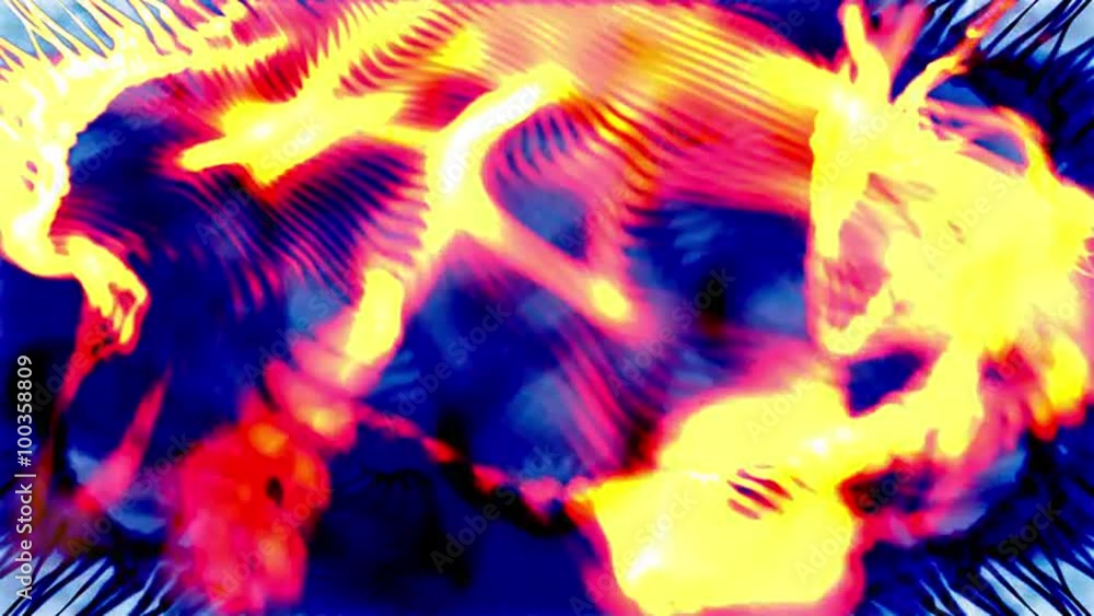 Visualization of yellow, red, and pink light over a blue background. Visualization of yellow, red, and pink light over a blue background.
