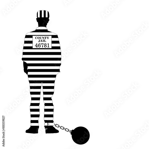 prisioner with ball illustration in black and white
