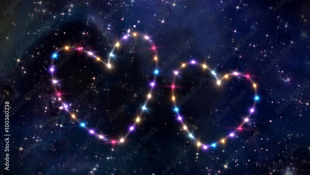 double heart of star in space double heart of star in space