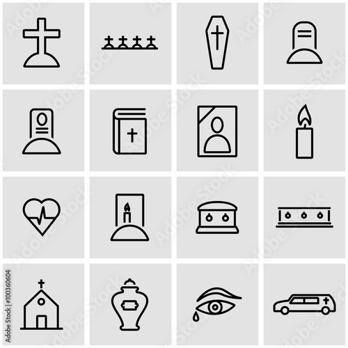 Vector line funeral icon set. Funeral Icon Object, Funeral Icon Picture, Funeral Icon Image - stock vector