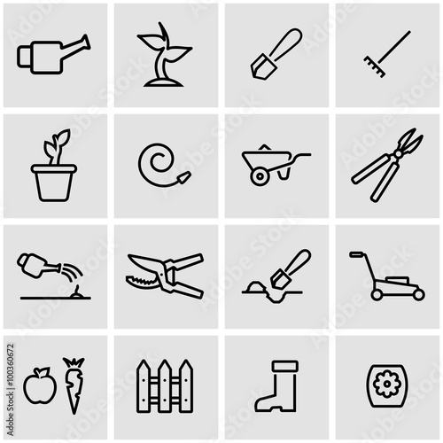 Vector line gardening icon set. Gardening Icon Object, Gardening Icon Picture, Gardening Icon Image - stock vector