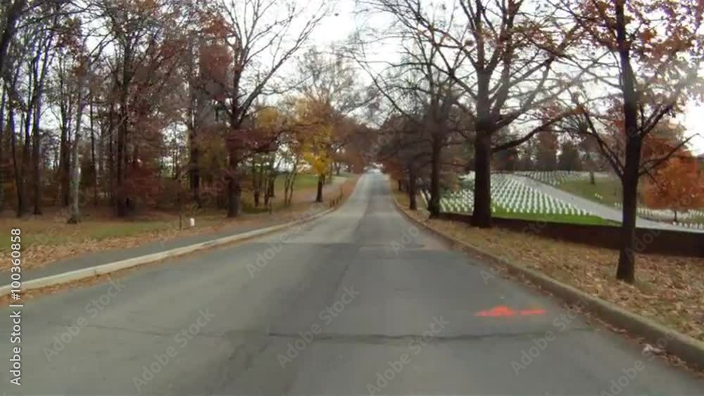Driving down a road in Washington DC. Trees line each side of the road. Driving down a road in Washington DC. Trees line each side of the road.
