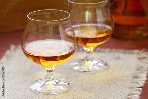 Glass of cognac on the table