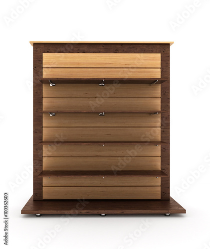 empty wooden two-color commercial shelving