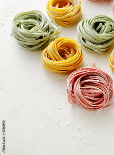 homemade pasta on white background