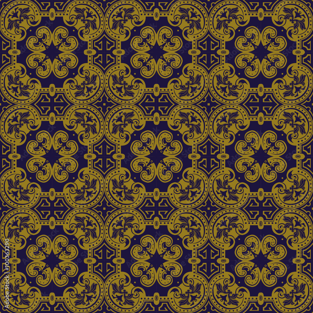 Elegant antique background image of spiral round cross dot kaleidoscope pattern.
