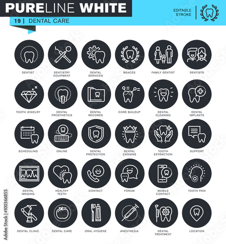 Set of thin line icons for dental care. Icons for website and mobile website and apps with editable stroke. 
