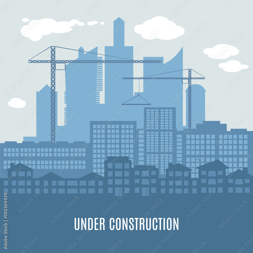 Horizontal vector illustration of city under construction